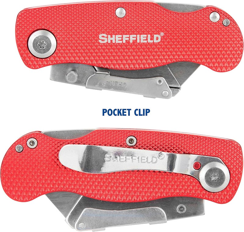 Sheffield Folding Utility Knife, Accepts Standard Utility Knife Blades, Box Cutter Aluminum Handle, Razor Blades Included, For Home, Office, Trades, and Warehouse - Image 3